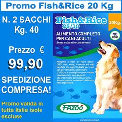 PROMO FISH&RICE MANGIME COMPLETO PER CANI 2 SACCHI KG 20